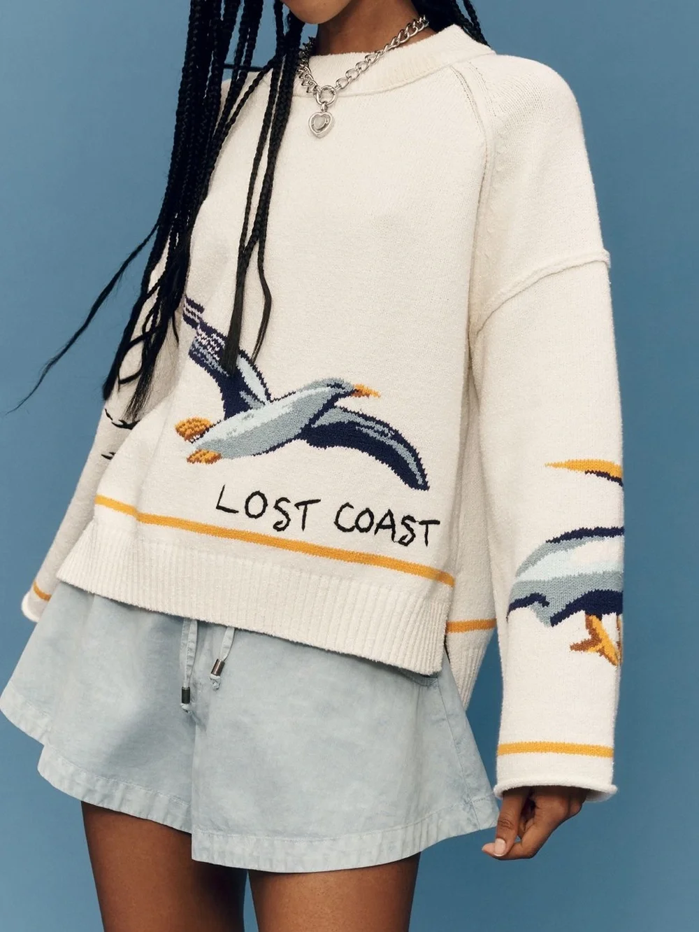 🌊Anthropologie Lost Coast Long-Sleeve Crewneck Sweater Pilcro NEW Small - Picture 2 of 15
